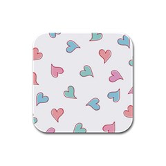 Colorful Random Hearts Rubber Square Coaster (4 Pack)  by Nexatart