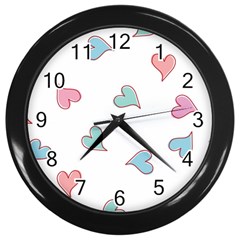 Colorful Random Hearts Wall Clocks (black) by Nexatart