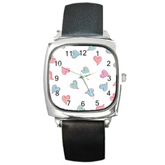 Colorful Random Hearts Square Metal Watch by Nexatart