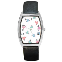 Colorful Random Hearts Barrel Style Metal Watch by Nexatart