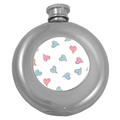 Colorful Random Hearts Round Hip Flask (5 Oz) by Nexatart