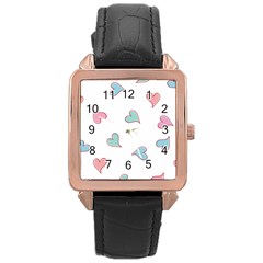 Colorful Random Hearts Rose Gold Leather Watch  by Nexatart