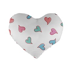 Colorful Random Hearts Standard 16  Premium Flano Heart Shape Cushions by Nexatart