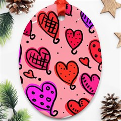 Valentine Wallpaper Whimsical Cartoon Pink Love Heart Wallpaper Design Ornament (oval) by Nexatart