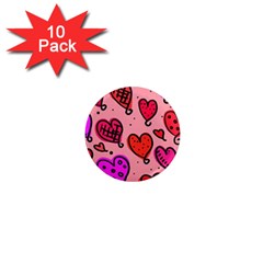 Valentine Wallpaper Whimsical Cartoon Pink Love Heart Wallpaper Design 1  Mini Magnet (10 Pack)  by Nexatart