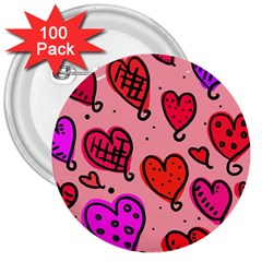 Valentine Wallpaper Whimsical Cartoon Pink Love Heart Wallpaper Design 3  Buttons (100 Pack)  by Nexatart