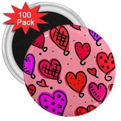 Valentine Wallpaper Whimsical Cartoon Pink Love Heart Wallpaper Design 3  Magnets (100 Pack) by Nexatart