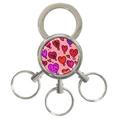 Valentine Wallpaper Whimsical Cartoon Pink Love Heart Wallpaper Design 3-ring Key Chains by Nexatart