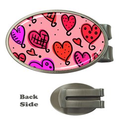 Valentine Wallpaper Whimsical Cartoon Pink Love Heart Wallpaper Design Money Clips (oval)  by Nexatart