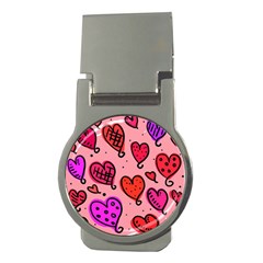 Valentine Wallpaper Whimsical Cartoon Pink Love Heart Wallpaper Design Money Clips (round)  by Nexatart