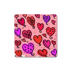 Valentine Wallpaper Whimsical Cartoon Pink Love Heart Wallpaper Design Square Magnet by Nexatart