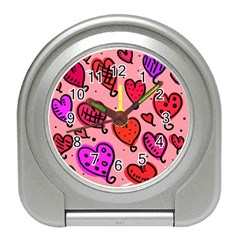 Valentine Wallpaper Whimsical Cartoon Pink Love Heart Wallpaper Design Travel Alarm Clocks by Nexatart