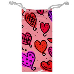 Valentine Wallpaper Whimsical Cartoon Pink Love Heart Wallpaper Design Jewelry Bag by Nexatart