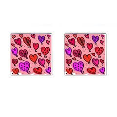 Valentine Wallpaper Whimsical Cartoon Pink Love Heart Wallpaper Design Cufflinks (square) by Nexatart