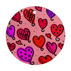 Valentine Wallpaper Whimsical Cartoon Pink Love Heart Wallpaper Design Round Ornament (two Sides) by Nexatart