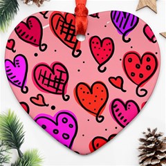 Valentine Wallpaper Whimsical Cartoon Pink Love Heart Wallpaper Design Heart Ornament (two Sides) by Nexatart