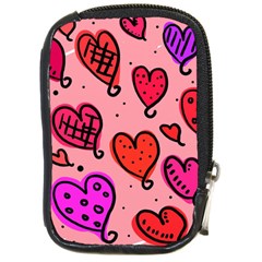 Valentine Wallpaper Whimsical Cartoon Pink Love Heart Wallpaper Design Compact Camera Cases by Nexatart