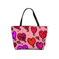 Valentine Wallpaper Whimsical Cartoon Pink Love Heart Wallpaper Design Shoulder Handbags by Nexatart