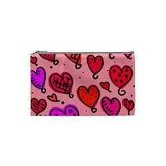 Valentine Wallpaper Whimsical Cartoon Pink Love Heart Wallpaper Design Cosmetic Bag (small)  by Nexatart