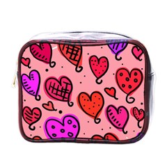 Valentine Wallpaper Whimsical Cartoon Pink Love Heart Wallpaper Design Mini Toiletries Bags by Nexatart