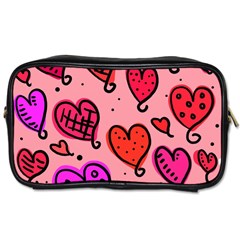 Valentine Wallpaper Whimsical Cartoon Pink Love Heart Wallpaper Design Toiletries Bags 2-side by Nexatart