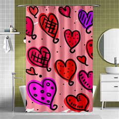 Valentine Wallpaper Whimsical Cartoon Pink Love Heart Wallpaper Design Shower Curtain 48  X 72  (small)  by Nexatart