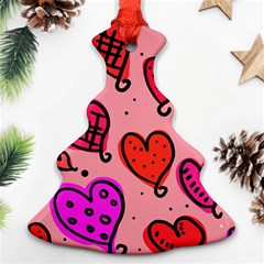 Valentine Wallpaper Whimsical Cartoon Pink Love Heart Wallpaper Design Ornament (christmas Tree)  by Nexatart