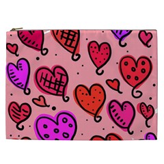 Valentine Wallpaper Whimsical Cartoon Pink Love Heart Wallpaper Design Cosmetic Bag (xxl)  by Nexatart