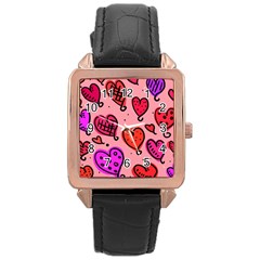 Valentine Wallpaper Whimsical Cartoon Pink Love Heart Wallpaper Design Rose Gold Leather Watch  by Nexatart