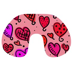 Valentine Wallpaper Whimsical Cartoon Pink Love Heart Wallpaper Design Travel Neck Pillows by Nexatart