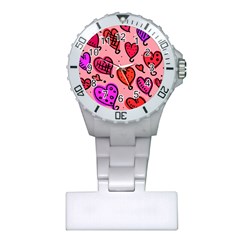 Valentine Wallpaper Whimsical Cartoon Pink Love Heart Wallpaper Design Plastic Nurses Watch by Nexatart