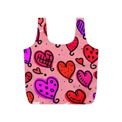 Valentine Wallpaper Whimsical Cartoon Pink Love Heart Wallpaper Design Full Print Recycle Bags (s)  by Nexatart