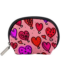 Valentine Wallpaper Whimsical Cartoon Pink Love Heart Wallpaper Design Accessory Pouches (small)  by Nexatart