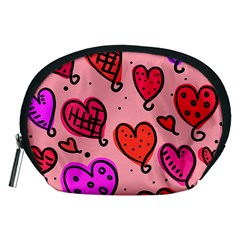 Valentine Wallpaper Whimsical Cartoon Pink Love Heart Wallpaper Design Accessory Pouches (medium)  by Nexatart