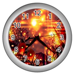 Summer Evening Wall Clocks (silver)  by Nexatart