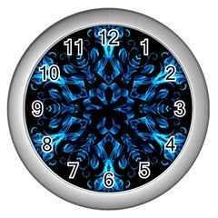 Blue Snowflake Wall Clocks (silver)  by Nexatart