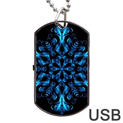 Blue Snowflake Dog Tag Usb Flash (two Sides) by Nexatart