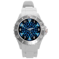 Blue Snowflake Round Plastic Sport Watch (l) by Nexatart