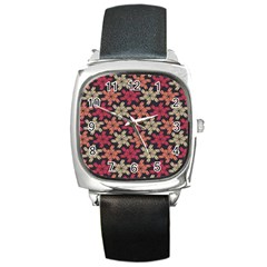 Floral Seamless Pattern Vector Square Metal Watch by Nexatart