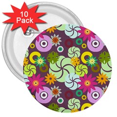 Floral Seamless Pattern Vector 3  Buttons (10 Pack)  by Nexatart