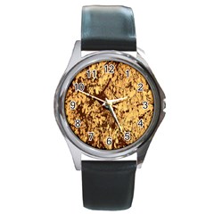 Abstract Brachiate Structure Yellow And Black Dendritic Pattern Round Metal Watch by Nexatart