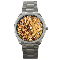 Abstract Brachiate Structure Yellow And Black Dendritic Pattern Sport Metal Watch by Nexatart