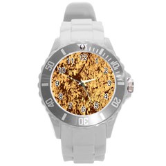 Abstract Brachiate Structure Yellow And Black Dendritic Pattern Round Plastic Sport Watch (l) by Nexatart