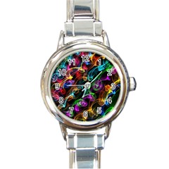 Rainbow Ribbon Swirls Digitally Created Colourful Round Italian Charm Watch