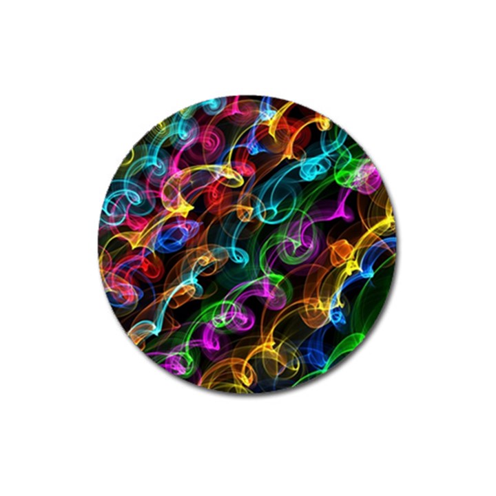 Rainbow Ribbon Swirls Digitally Created Colourful Magnet 3  (Round)