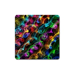 Rainbow Ribbon Swirls Digitally Created Colourful Square Magnet by Nexatart