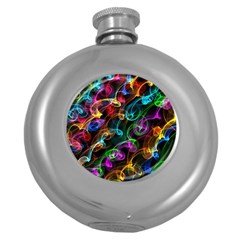 Rainbow Ribbon Swirls Digitally Created Colourful Round Hip Flask (5 Oz) by Nexatart