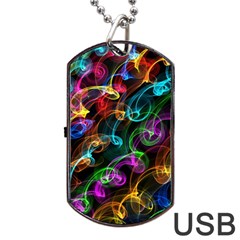 Rainbow Ribbon Swirls Digitally Created Colourful Dog Tag Usb Flash (one Side) by Nexatart