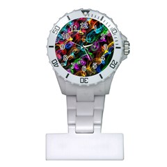 Rainbow Ribbon Swirls Digitally Created Colourful Plastic Nurses Watch by Nexatart