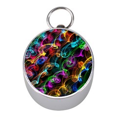 Rainbow Ribbon Swirls Digitally Created Colourful Mini Silver Compasses by Nexatart